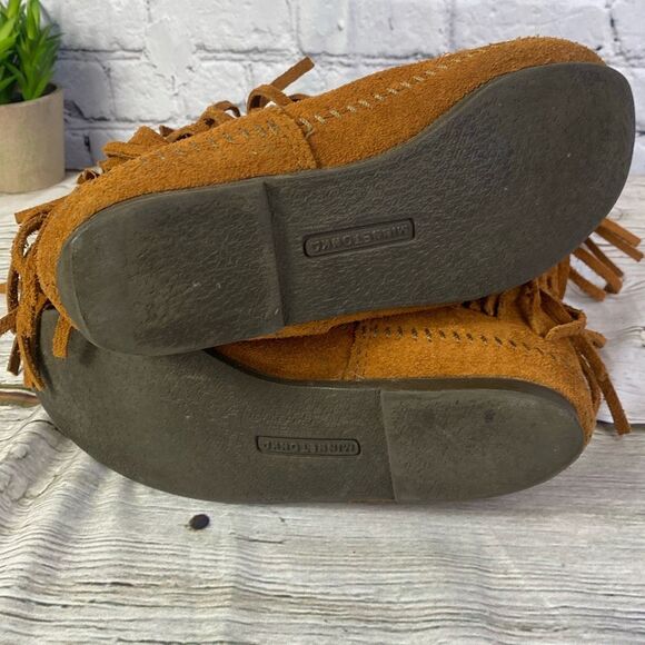 Minnetonka 3 Layer Fringe Suede Boot Size 7 Brown - Picture 6 of 7
